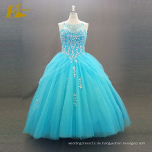 ED Braut elegantes Ballkleid realen Beispiel ärmellosen Lace-Up zurück wulstigen blauen Quinceanera Kleid